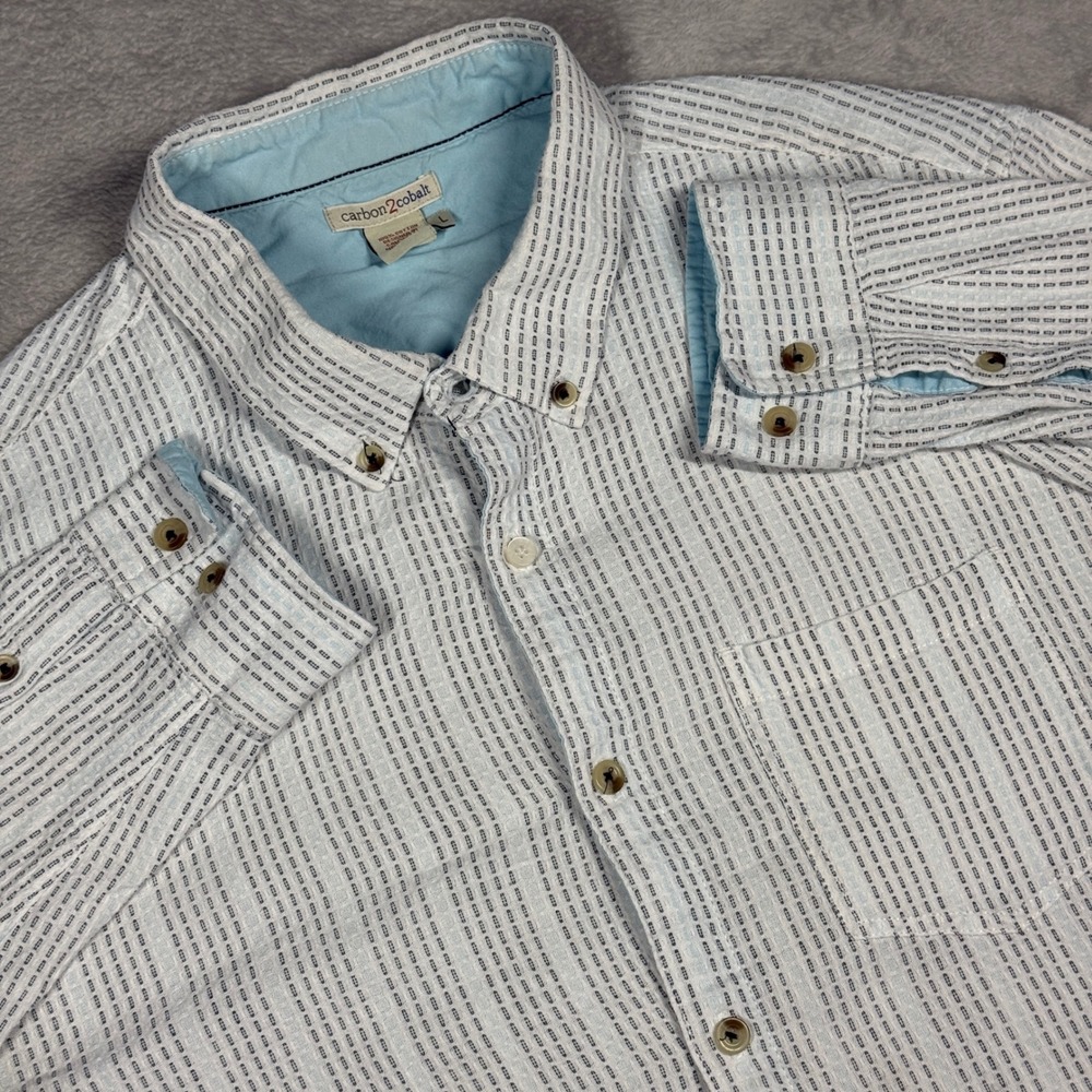 Carbon2cobalt‎ Large Button Up Shirt Mens White Blue Textured Dobby 133306
